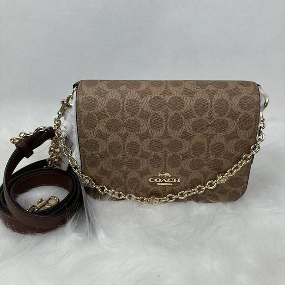 Coach Quinn Bag In Signature Canvas With Floral Chain In Tan/Brown CBG96 NWT - Picture 2 of 11